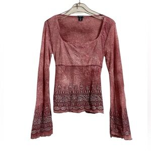 FANG Y2K Pink Mauve Sheer Bell Sleeve Fairycore Whimsical Blouse Top